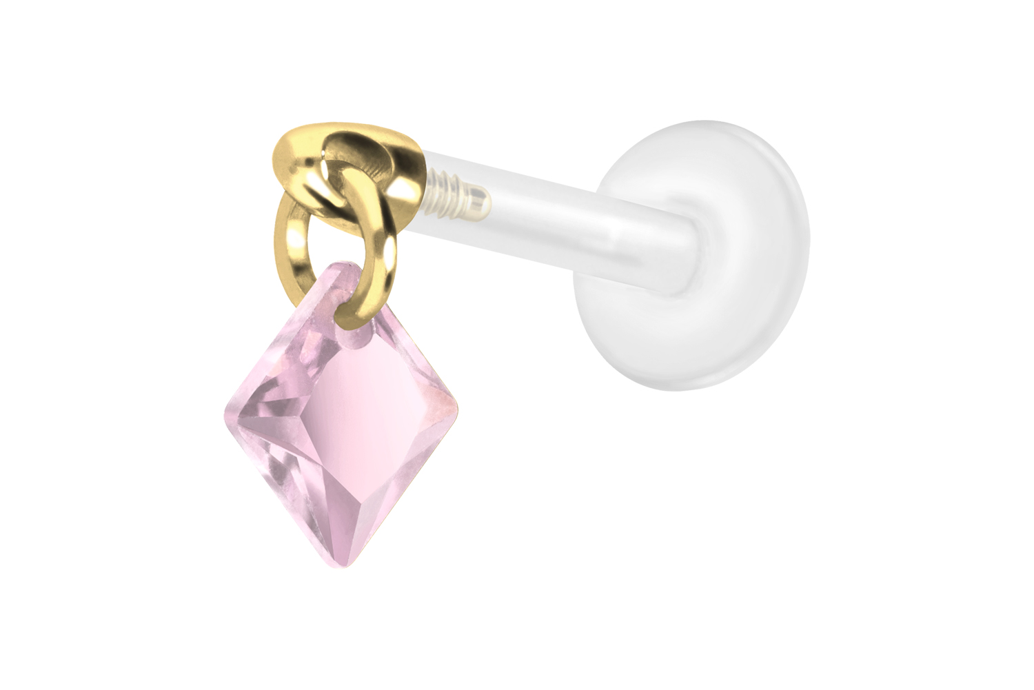 PTFE Labret Piercing mit Innengewinde + Titan-Aufsatz KRISTALLQUADRAT